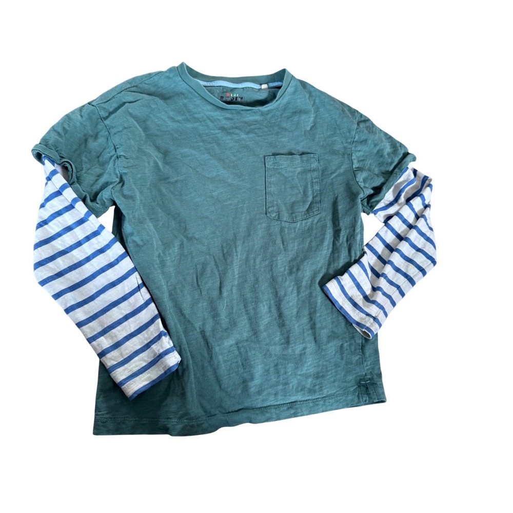 Mini Boden double layered t-shirt‎ green with striped sleeves